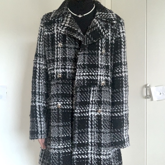 Ricki's Jackets & Blazers - Tweed plaid long double breasted long wool coat